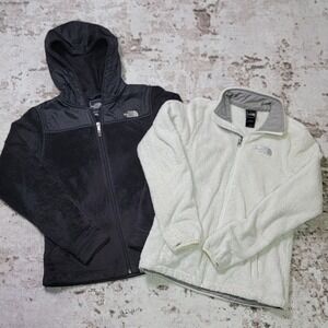 The North Face Fleece Bundle Womens Jackets Black Hooded + White Full Zip Small